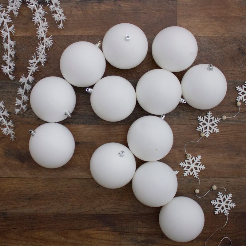 Northlight 12ct Shatterproof Matte Christmas Ball Ornament Set 4" - White, 2 of 4