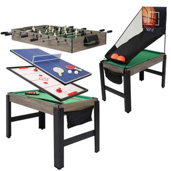 Sunnydaze Indoor Sport Collage 2-Player 5-in-1 Multi-Game Table with Billiards, Push Hockey, Foosball, Ping Pong, and Basketball - 45"