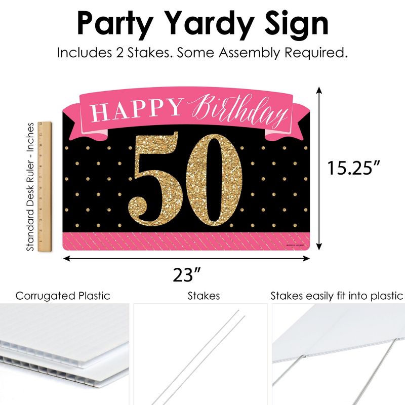 Big Dot of Happiness Chic 50th Birthday - Pink, Black and Gold - Birthday Party Yard Sign Lawn Decorations - Happy Birthday Party Yardy Sign, 5 of 8