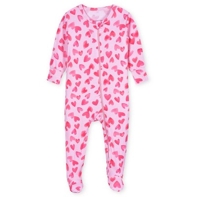 Image of Gerber Baby Girls' Buttery-Soft Snug Fit Footed Pajamas - Heartfelt - 12 Months