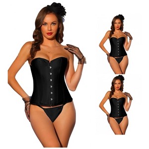 INSPIRE CHIC Women's Gothic Satin Lace Up Waist Cincher Bustier Over Bust Corsets Shapewear 3 Packs - 1 of 4