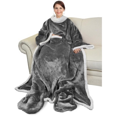 Catalonia High Pile Fleece Wearable Blanket With Sleeves & Foot Pockets ...