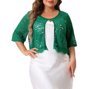 Agnes Orinda Women's Plus Size Round Neck Sheer 3/4 Sleeve Lace Elegant Cardigans - 1 of 4