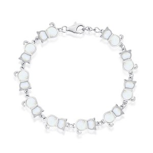 Bella Silver Sterling Silver "Cats" Bracelet - Mother of Pearl - White - 7+1 Inch - 1 of 2