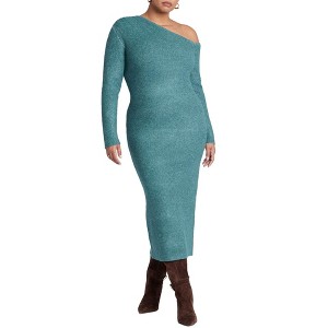 ELOQUII Women's Plus Size Off Shoulder Sweater Dress - 1 of 3