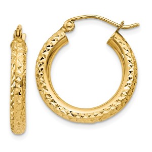Black Bow Jewelry 3mm, 14k Yellow Gold Diamond-cut Hoops, 20mm (3/4 Inch) - 1 of 4