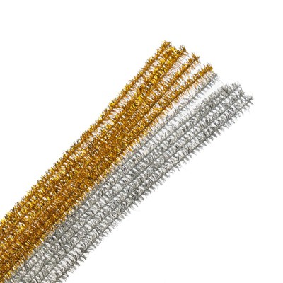 John Bead Glitter Pipe Cleaners Chenille Stems for Art School Craft Supplies, 12in x 6mm Spark Silver & Gold Mix 100 Pieces