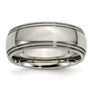 Black Bow Jewelry 8mm Titanium Polished Double Milgrain Standard Fit Band - 1 of 4