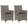vidaXL Patio Chairs with Cushions 2 pcs Gray Poly Rattan&Solid Wood - 2 of 4