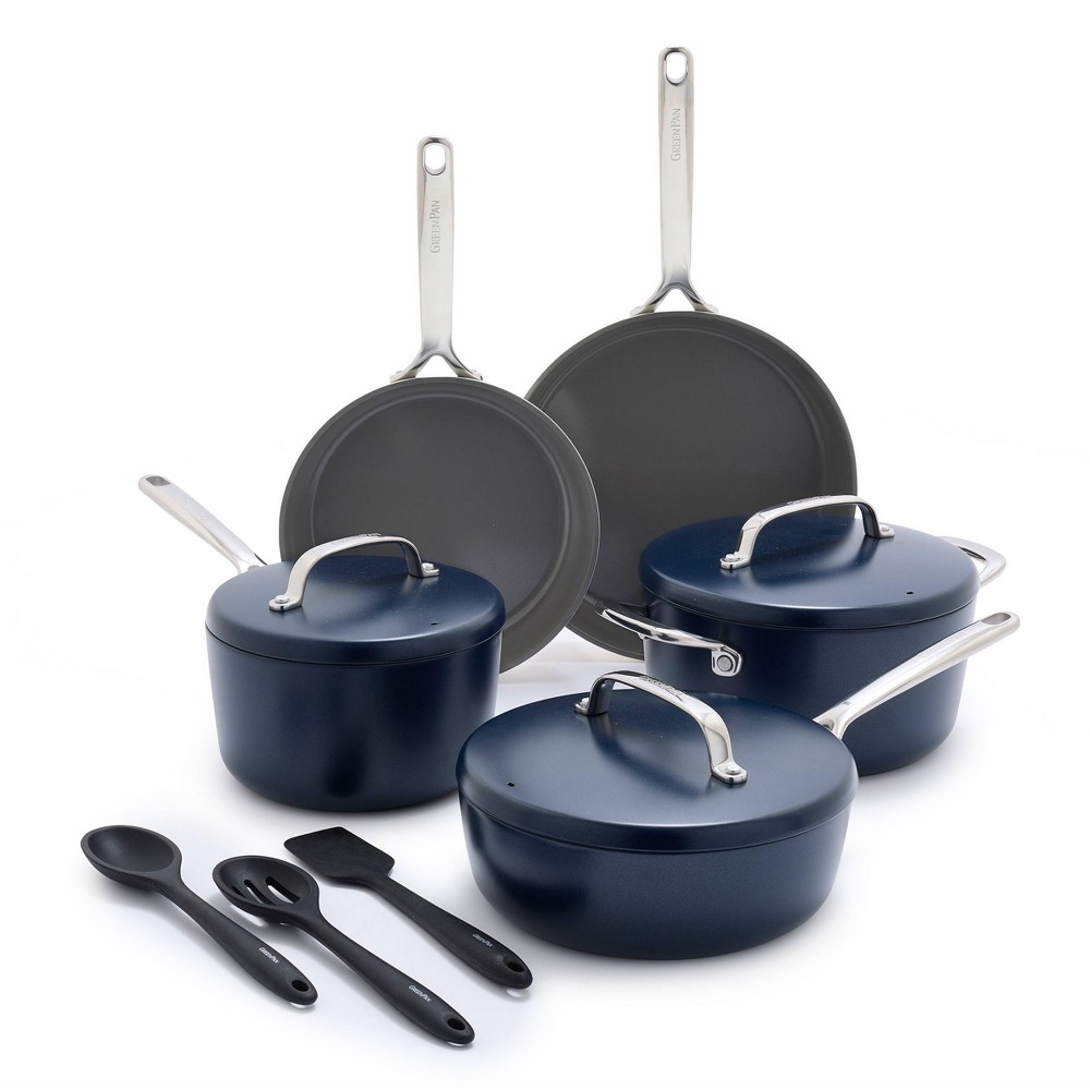 GreenPan GP5 Hard Anodized Healthy Ceramic Nonstick 14pc Cookware Set PFAS Free - Oxford Blue