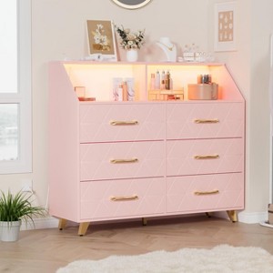 Bedroom Dresser with LED Lights & Charging Station, Wood 6 Drawer Dresser for Bedroom, Dressers & Chests of Drawers for Closet, TV Stand - 1 of 4
