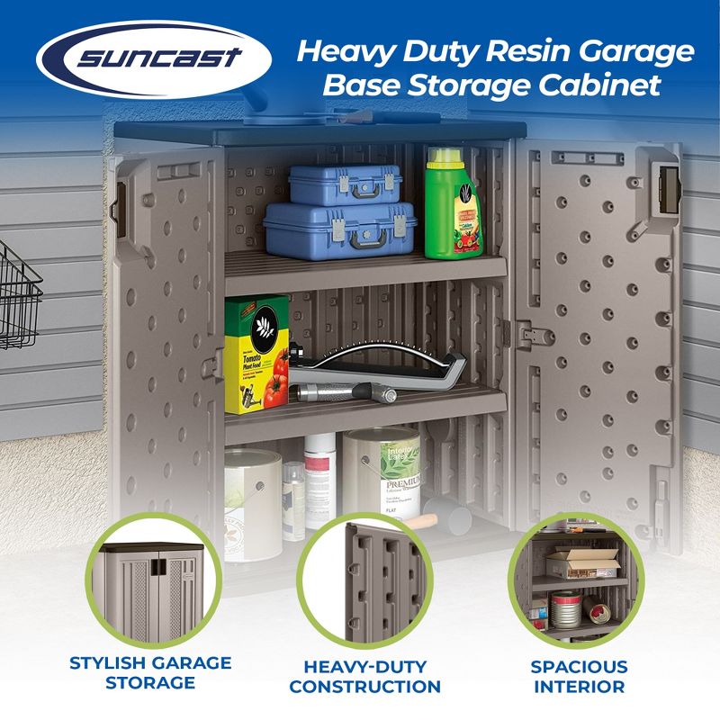 Suncast 9 Cu Ft Heavy Duty Resin Garage Base Storage Cabinet, Platinum (2 Pack), 4 of 8