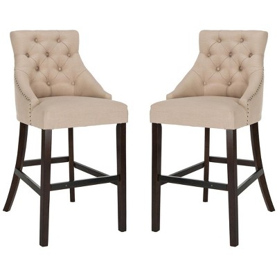 Eleni 45" Beige Linen and Metal Wingback Bar Stools, Set of 2