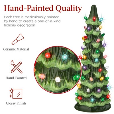 Set of 3 Green Ceramic Tabletop Christmas Trees with Multicolor Lights
