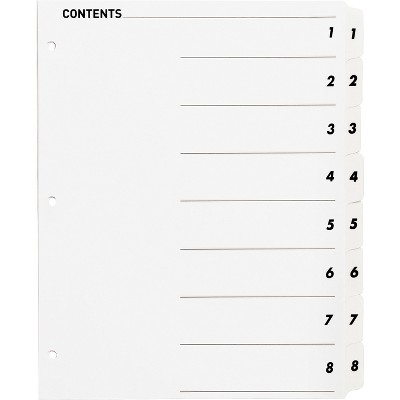Business Source Index Dividers w/TOC Page 1-8 8 Tabs/ST 11"x8-1/2" White 05853