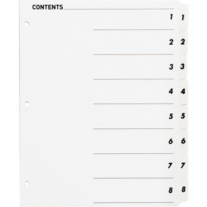 Business Source Index Dividers w/TOC Page 1-8 8 Tabs/ST 11"x8-1/2" White 05853 - 1 of 1