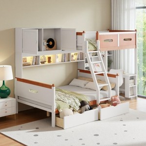 Merax Ultimate Twin Over Full Bunk Bed with Desk, Storage Cabinet, Drawers & Shelves - 1 of 4