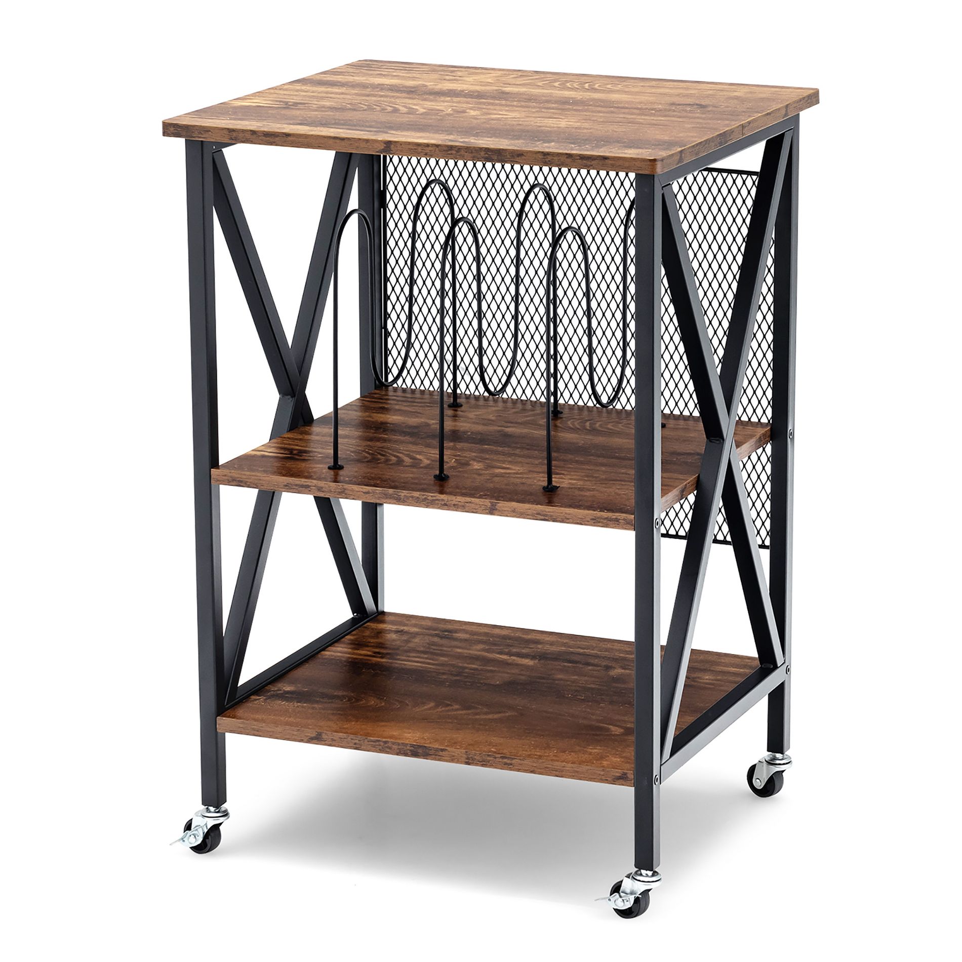 Costway 3-tier Rolling Turntable Stand Vinyl Record Storage Shelf with 3 Dividers & Wheels