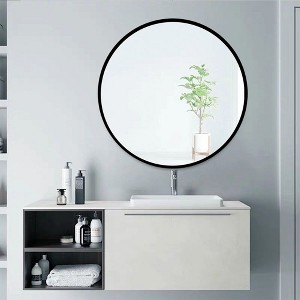 28-Inch Circular Bathroom Mirror with Beveled Edges, Black Round Wall Mirror for Vanity - 1 of 4