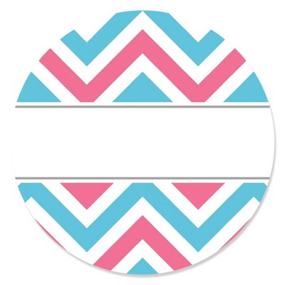 Big Dot of Happiness Chevron Gender Reveal - Baby Shower Circle Sticker Labels - 24 Count