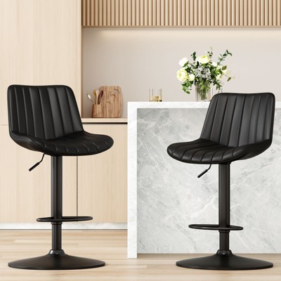 PAGED Set of 2 PU Leather Bar Stools,Counter Stools with Back Support,Adjustable Bar Chairs for Home Pub & Kitchen Island