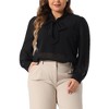 Agnes Orinda Women's Plus Size Dressy Bow Tie Neck Long Sleeve See-Through Chiffon Blouses - 2 of 4