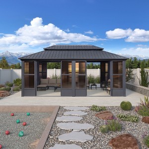 PURPLE LEAF Permanent Hardtop PC Frame Gazebo with Galvanized Steel Double Roof, Solarium Backyard Sunroom - 1 of 4