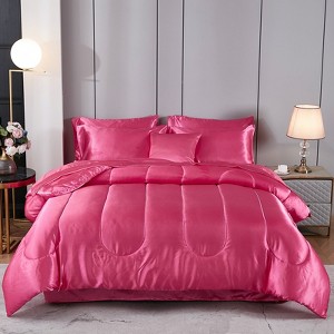 Luxury Satin Comforter Set Bed in a Bag – Silky All Season Bedding with Sheets, Pillowcases & Cushion Cover - 1 of 4