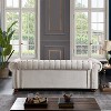 Chesterfield Linen Tufted Nailhead Upholstered Sofa with Wooden Legs - ModernLuxe - 4 of 4