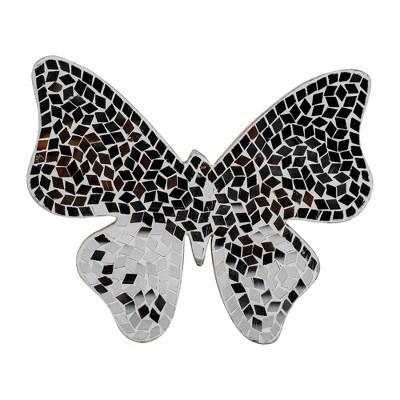 Sagebrook Home Wooden Butterfly Decor - Contemporary White Mosaic Glass Butterfly Statue for Home or Office Decorative Accent