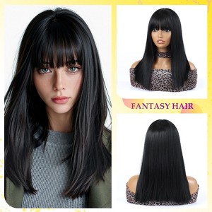 Women's Black Straight Hair Synthetic Wig With Bangs Halloween Holiday Party Daily Wear High Temperature Silk Wig Cover - 1 of 4