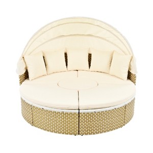 DSVIMOY Patio Daybed, Outdoor Sectional Sofa Set with Retractable Canopy, Separate Seating and Removable Cushion, Beige, 66.5"*65"*53.5" - 1 of 4