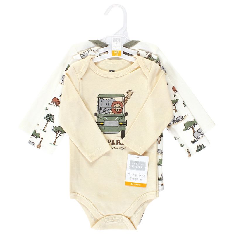 Hudson Baby Cotton Long-Sleeve Bodysuits, Going On Safari 3-Pack, Preemie, 2 of 6