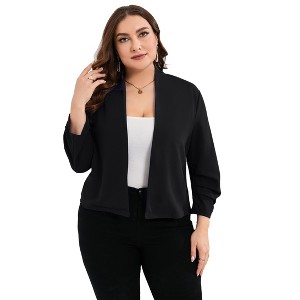 Women's Plus Size Blazer Shrugs Cardigan 3/4 Sleeve Open Front Office Cropped Blazers Jacket - 1 of 4