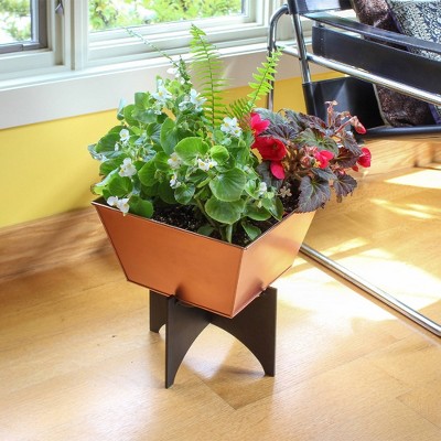 15" Copper Plated Square Planter with Black Iron Stand