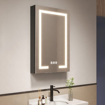 ONWITH Black Aluminum Recessed/Surface Mount Dimmable Medicine Cabinet with Mirror