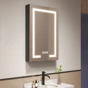 ONWITH Black Aluminum Recessed/Surface Mount Dimmable Medicine Cabinet with Mirror - 1 of 4