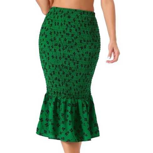 Allegra K Women's Floral Smocked Knee Length High Waist Bodycon Mermaid Chiffon Midi Skirt - image 1 of 4