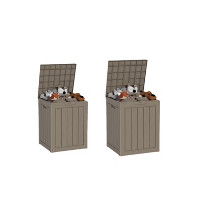 VisioGear Deck Boxes, 2-Piece 28 Gal Outdoor Storage Deck Box, Small Patio Storage Bin for Garden Tools, Brown, 18.11"*16.93"*23.03"