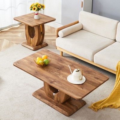 NicBex Modern Square Textured-Pattern Coffee Table with O-Shaped Base,Minimalist Center Table for Living Room,Living Room Furniture
