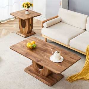 NicBex 1PC/2PCS Modern Minimalist Coffee Table Set,Square & Rectangle MDF Woodgrain Side Table,Center Table for Living Room with Metal Accents,Brown - 1 of 4