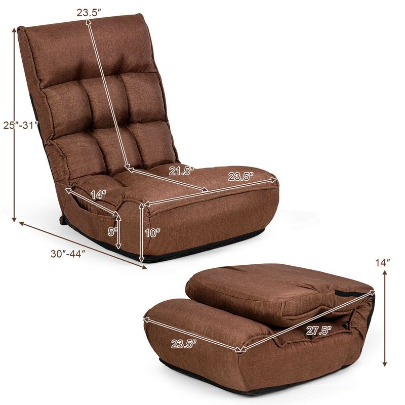 Costway 4-Position Floor Chair Folding Lazy Sofa w/Adjustable Backrest & Headrest, 3 of 11