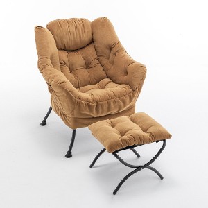 Sapphtopaz Velvet Accent Chair and Ottoman Set Tufted Upholstered Recliner Chair with Metal Legs Leisure Reading Chair for Living Room, Bedroom - 1 of 4