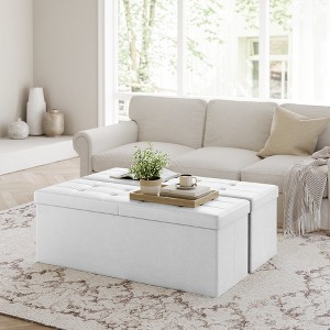 Folding Storage Ottoman Bench, Storage Bench with Flipping Lid, Ottoman with Storage, Faux Leather, 660 lb Load Capacity - 1 of 4