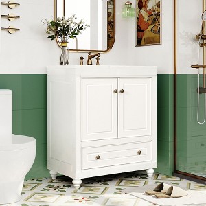 ChicFurnit Bathroom Vanities Bathroom Vanity for Bathroom with Sink Bathroom Storage Cabinet with Doors and Drawers, White, 30"*18"*34.88" - 1 of 4
