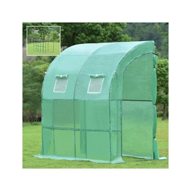 Aoodor 6.7ft. x 3.3ft. x 7.2ft. Outdoor Walk-in Greenhouse Lean to Portable Wall Two Doors, 2 of 8