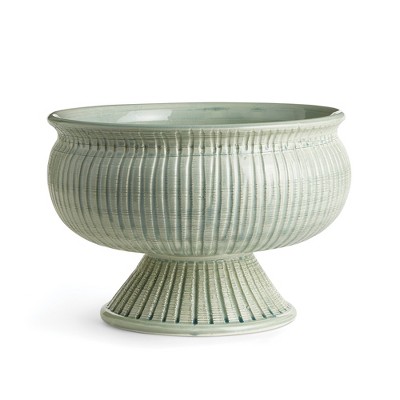 Plum & Post 14.75" Graffio Grande Decorative Ceramic Handmade Artisan Ribbed Pattern Round Footed Bowl