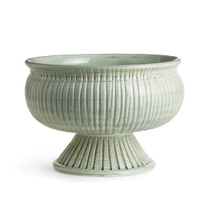 Plum & Post 14.75" Graffio Grande Decorative Ceramic Handmade Artisan Ribbed Pattern Round Footed Bowl - 1 of 2