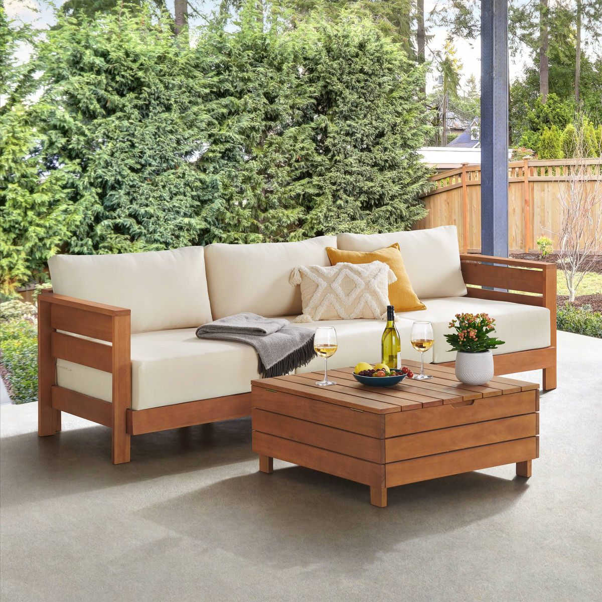 Alaterre Furniture 2pc Barton Outdoor Patio Weather Resistant Furniture Set with Couch & Lift Top Coffee