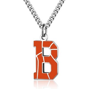 Basketball Letter Necklace - Men's Basketball Charm Pendant, Stainless Steel Silver Chain, 22 Inch Personalized Gift - 1 of 4